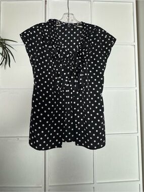 Jacob Black and White Polka Dot Ruffle Blouse